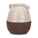 14" Brown And Cream Ceramic Amphora Table Vase