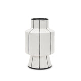 13" White And Black Striped Ceramic Cylinder Table Vase