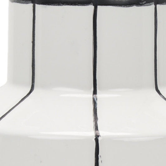 13" White And Black Striped Ceramic Cylinder Table Vase
