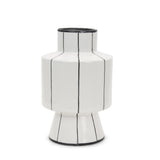 16" White And Black Striped Ceramic Cylinder Table Vase