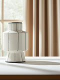 16" White And Black Striped Ceramic Cylinder Table Vase