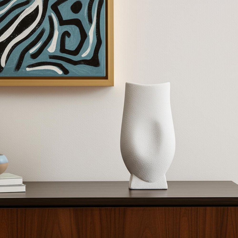 11" White Ceramic Sculptural Table Vase