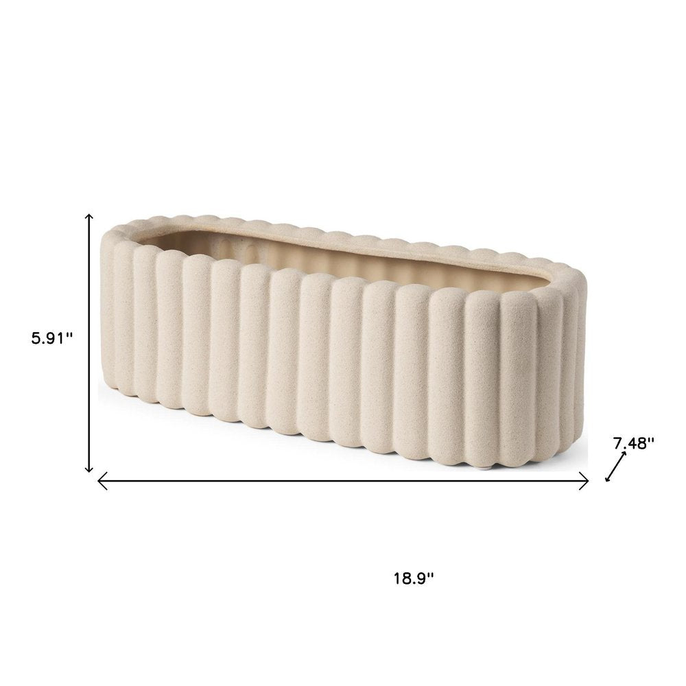 6" Beige Oval Ceramic Ribbed Texture Table Vase