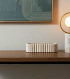 6" Beige Oval Ceramic Ribbed Texture Table Vase