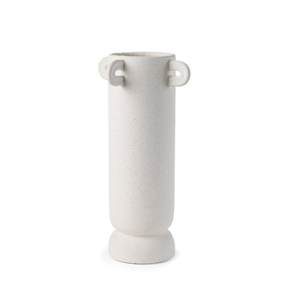 16" Off White Cylinder Ceramic Table Vase With Handles