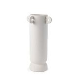 16" Off White Cylinder Ceramic Table Vase With Handles