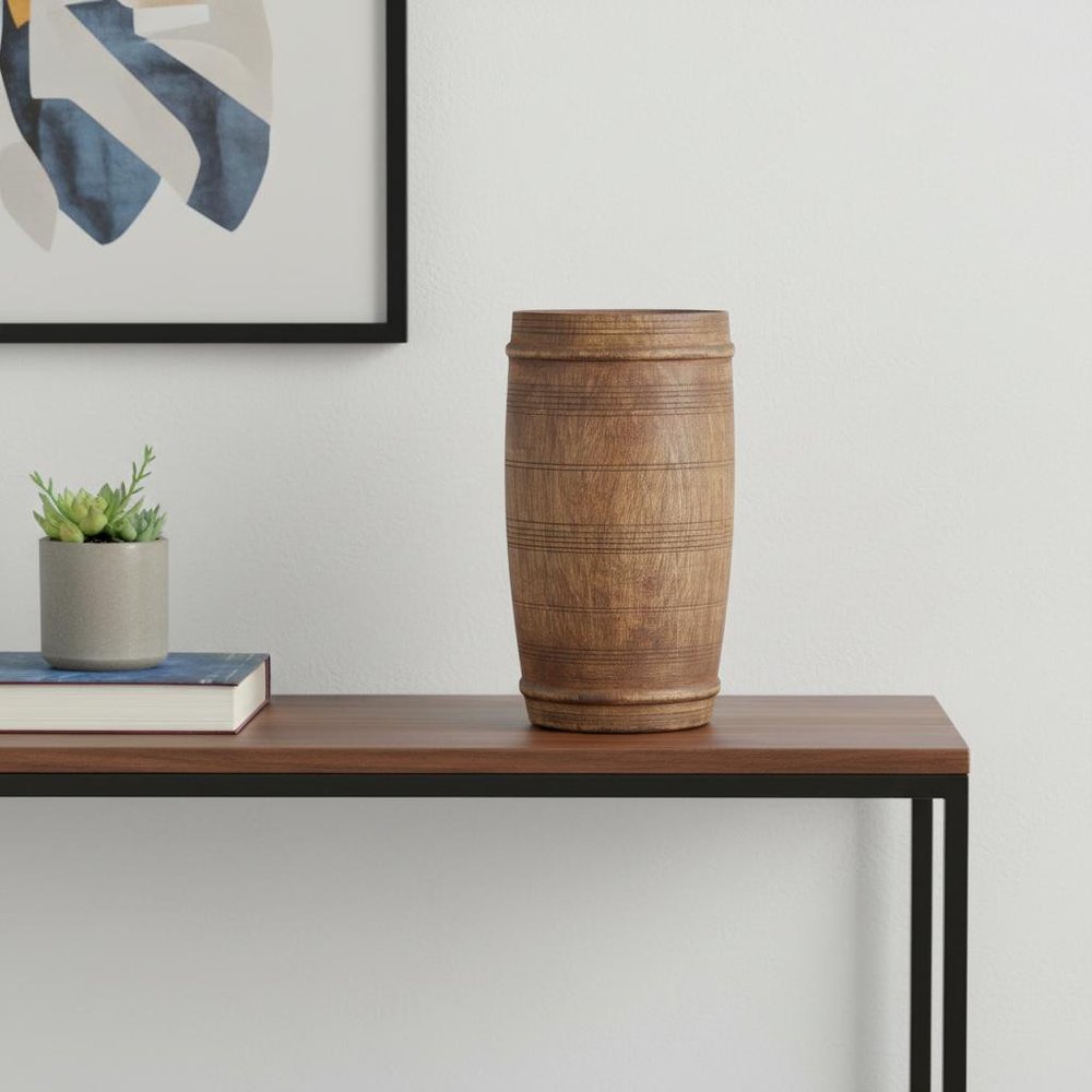 9" Brown Solid Wood Cylinder Table Vase