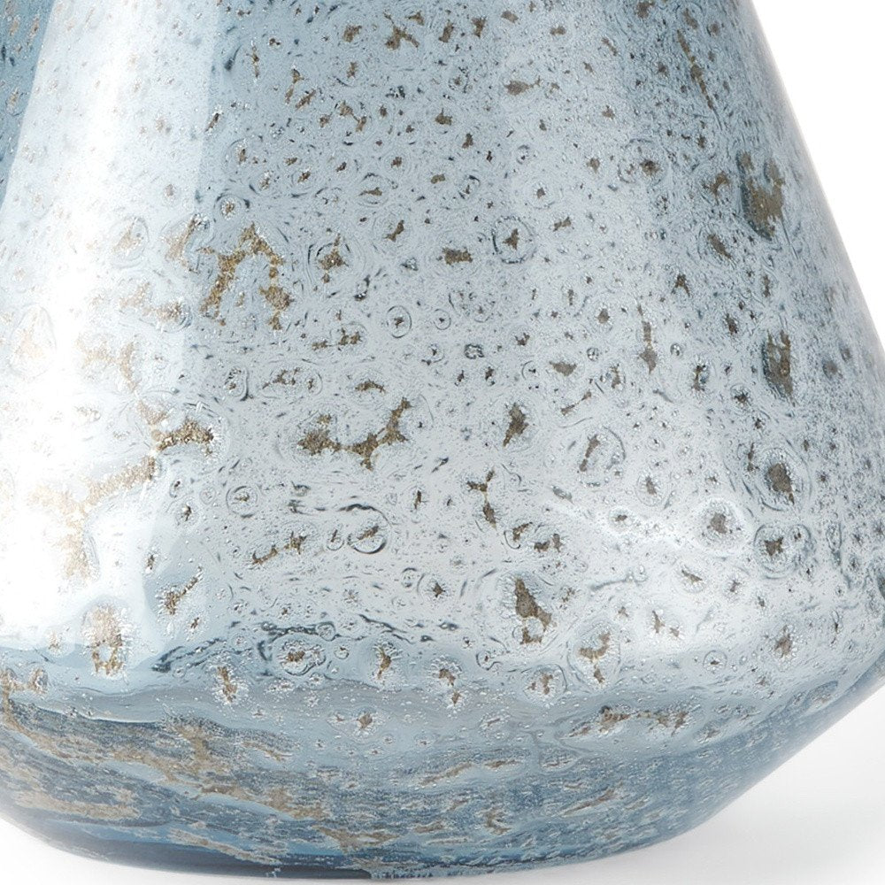 7" Blue Seeded Glass Round Table Vase