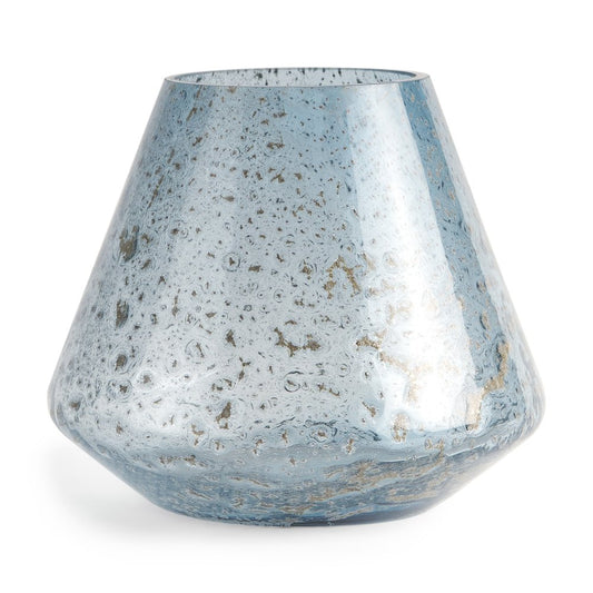 7" Blue Seeded Glass Round Table Vase