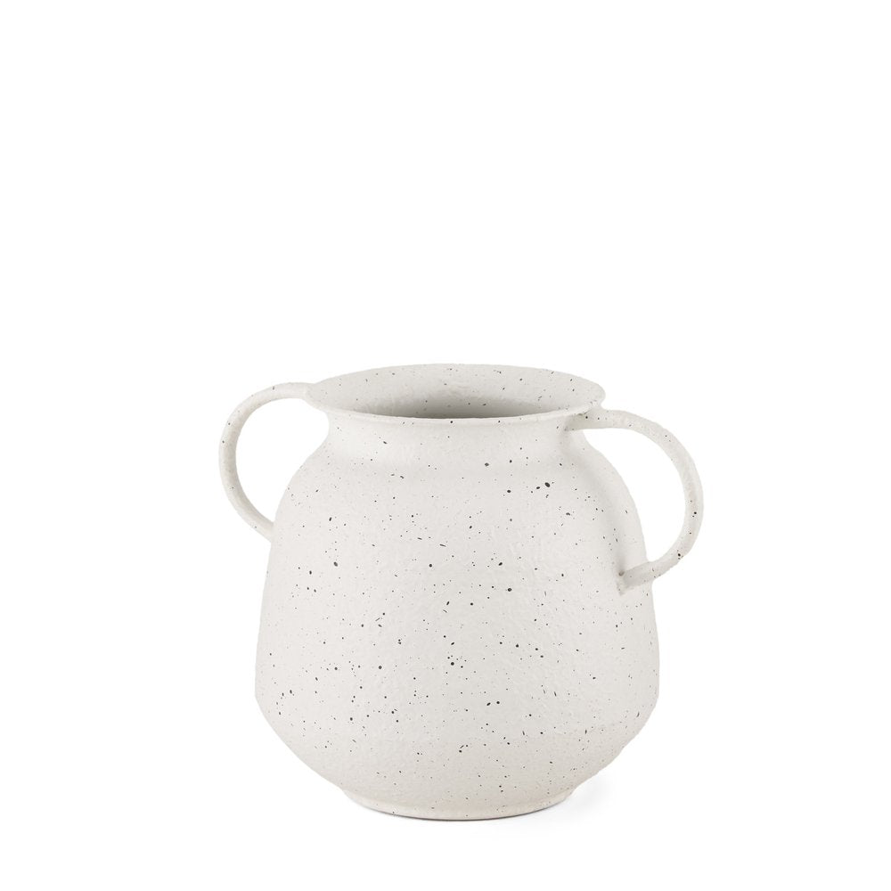 7" White Speckle Metal Amphora Table Vase