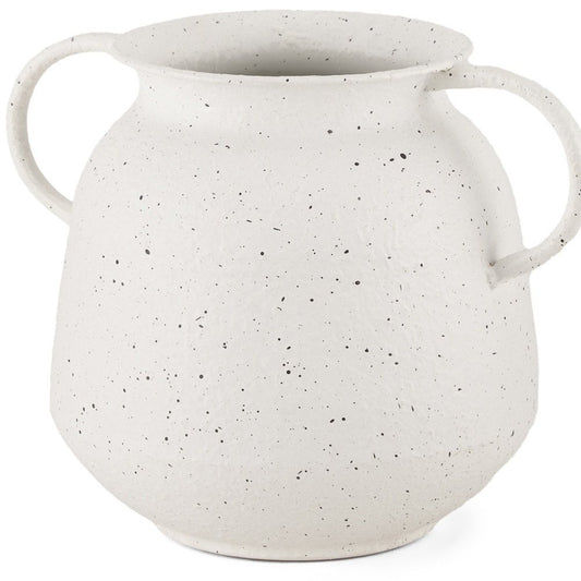 7" White Speckle Metal Amphora Table Vase