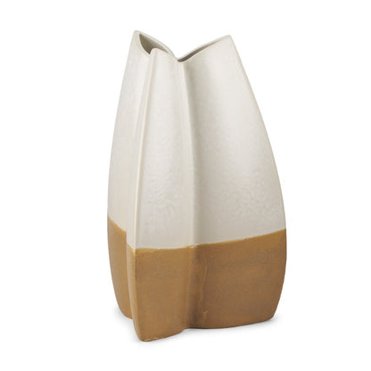 16" Beige And Cream Color Block Ceramic Table Vase