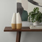 16" Off White And Tan Color Block Ceramic Table Vase