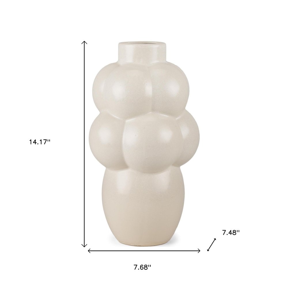 14" Cream Ceramic Bulbous Table Vase