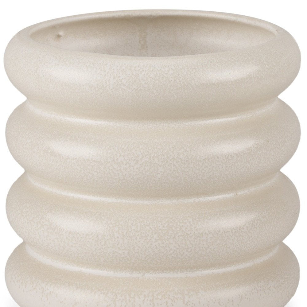 7" Cream Cylinder Rings Ceramic Table Vase