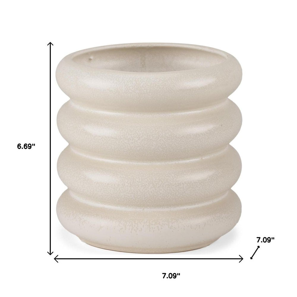 7" Cream Cylinder Rings Ceramic Table Vase