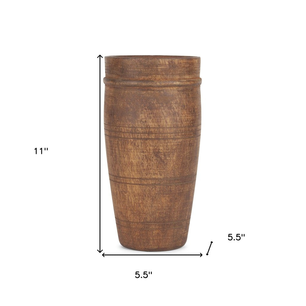 11" Brown Distressed Wood Cylinder Table Vase