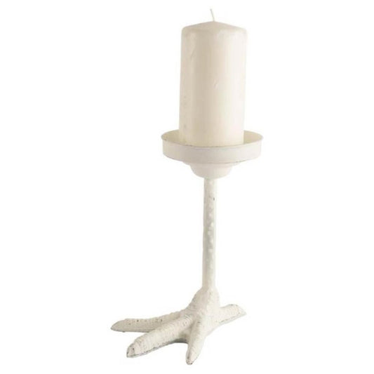 9" White Cast Iron Tabletop Pillar Candle Holder