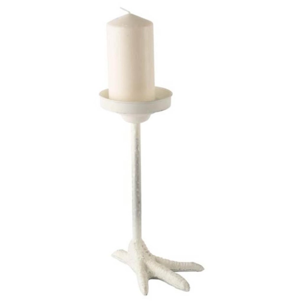 12" White Cast Iron Tabletop Pillar Candle Holder