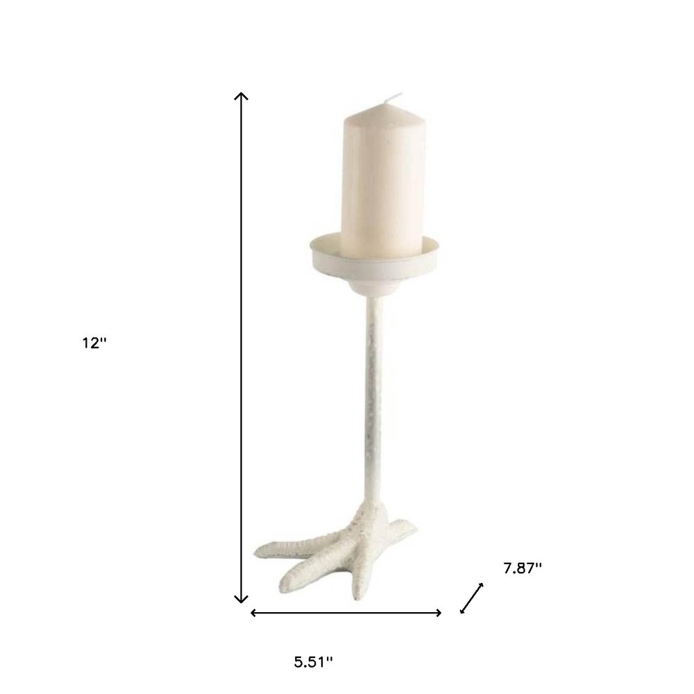 12" White Cast Iron Tabletop Pillar Candle Holder