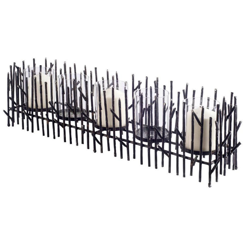 8" Black Distressed Abstract Metal Tabletop Hurricane Candle Holder