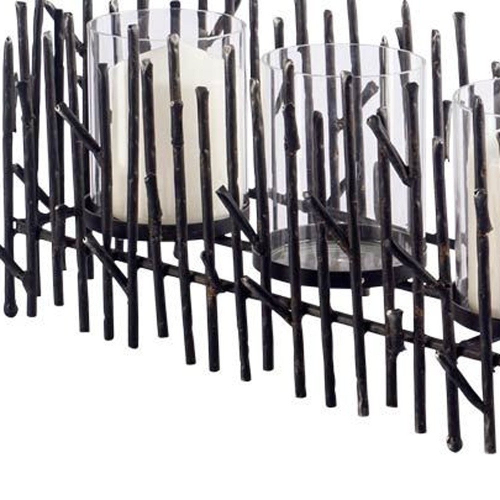 8" Black Distressed Abstract Metal Tabletop Hurricane Candle Holder