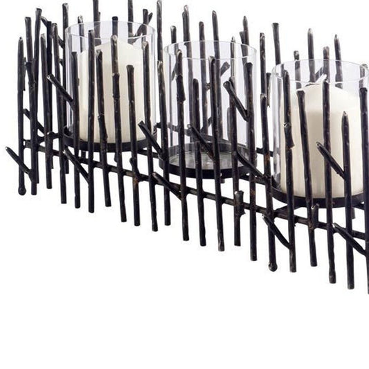 8" Black Distressed Abstract Metal Tabletop Hurricane Candle Holder