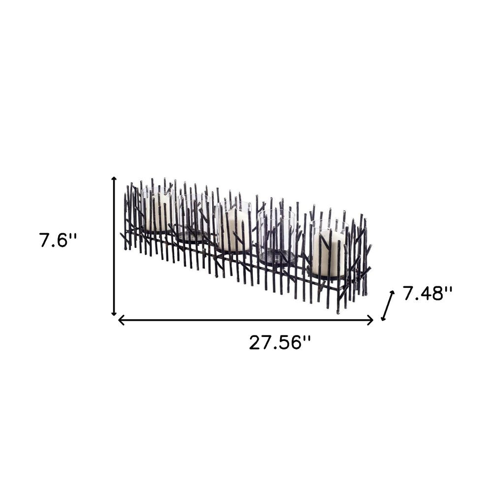 8" Black Distressed Abstract Metal Tabletop Hurricane Candle Holder