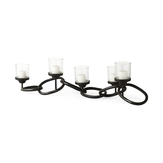 5" Black Distressed Abstract Metal Tabletop Votive Candle Holder