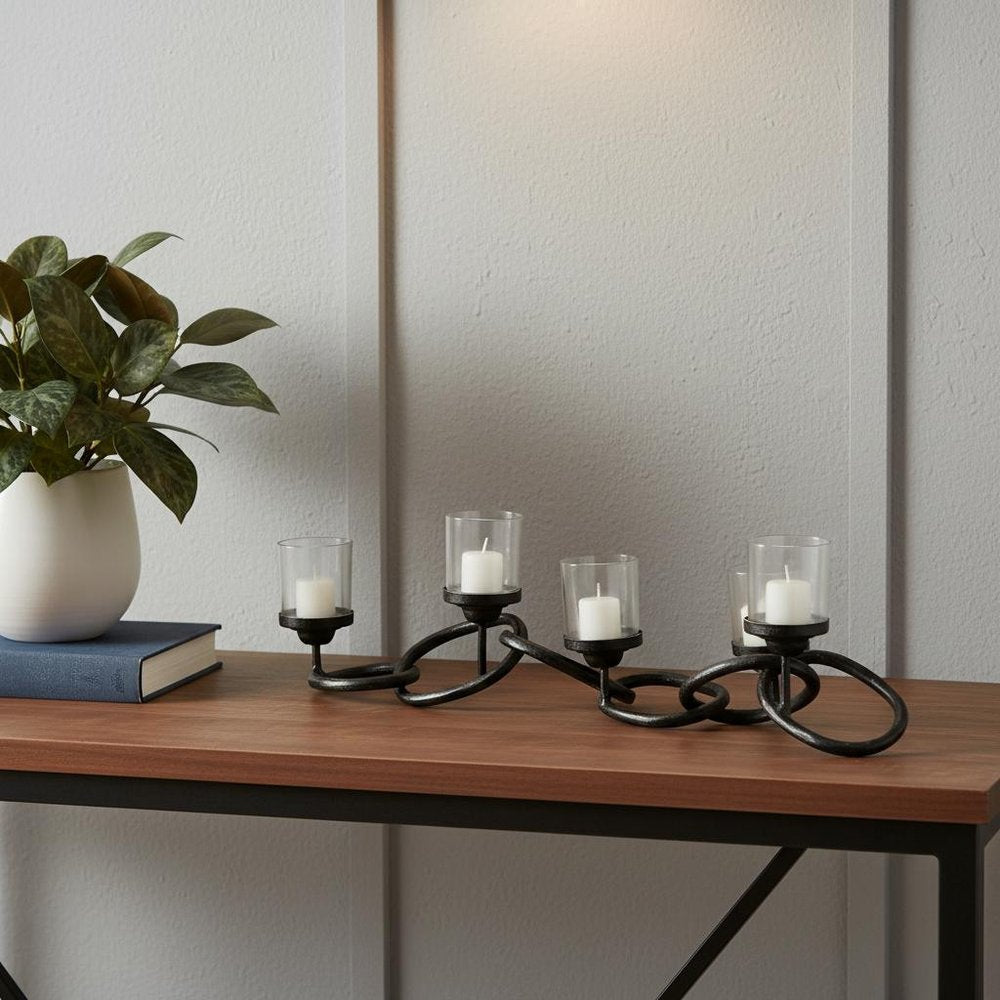5" Black Distressed Abstract Metal Tabletop Votive Candle Holder