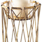 10" Antiqued Brass Distressed Geometric Metal And Glass Tabletop Hurricane Candle Holder