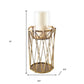 10" Antiqued Brass Distressed Geometric Metal And Glass Tabletop Hurricane Candle Holder