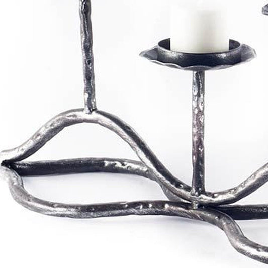 7" Black Distressed Geometric Metal Tabletop Tealight Candle Holder