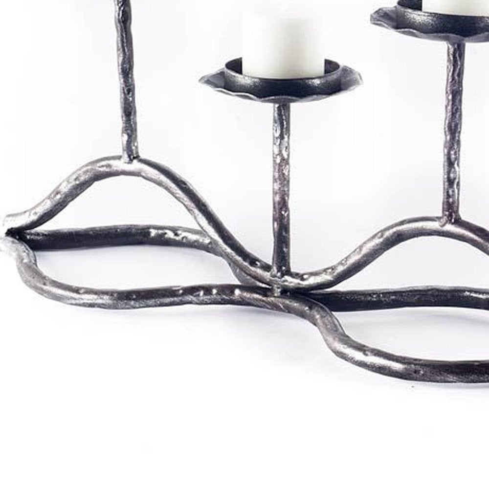 7" Black Distressed Geometric Metal Tabletop Tealight Candle Holder