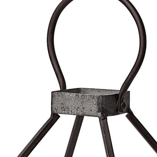 19" Black Distressed Geometric Metal And Glass Tabletop Lantern Candle Holder