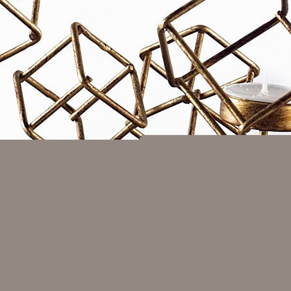 8" Brass Distressed Geometric Metal Tabletop Tealight Candle Holder