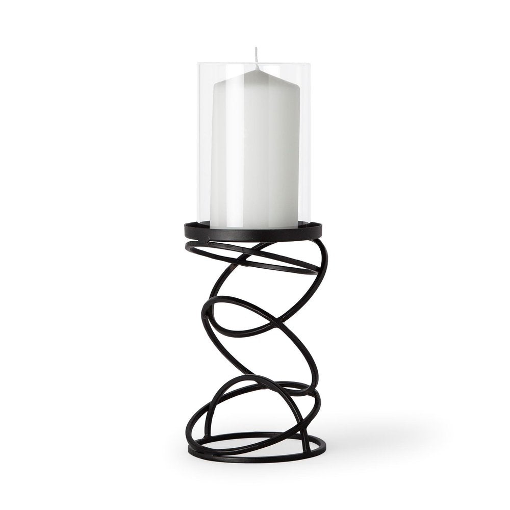 14" Black Geometric Glass And Metal Tabletop Pillar Candle Holder