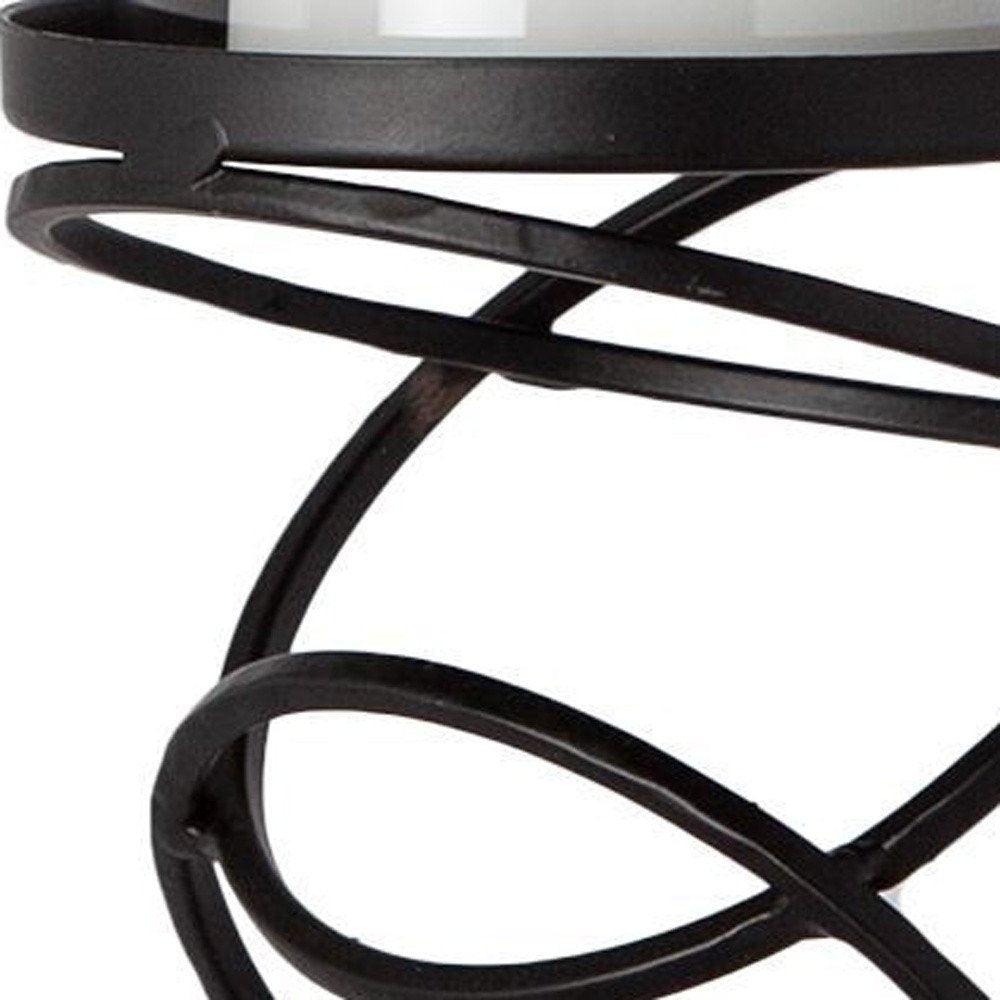 14" Black Geometric Glass And Metal Tabletop Pillar Candle Holder