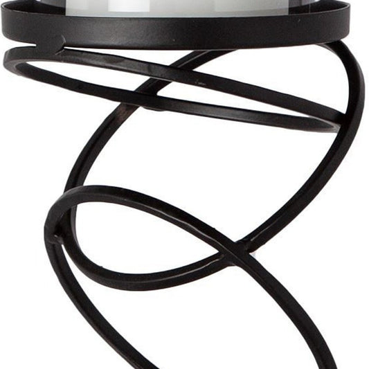 14" Black Geometric Glass And Metal Tabletop Pillar Candle Holder