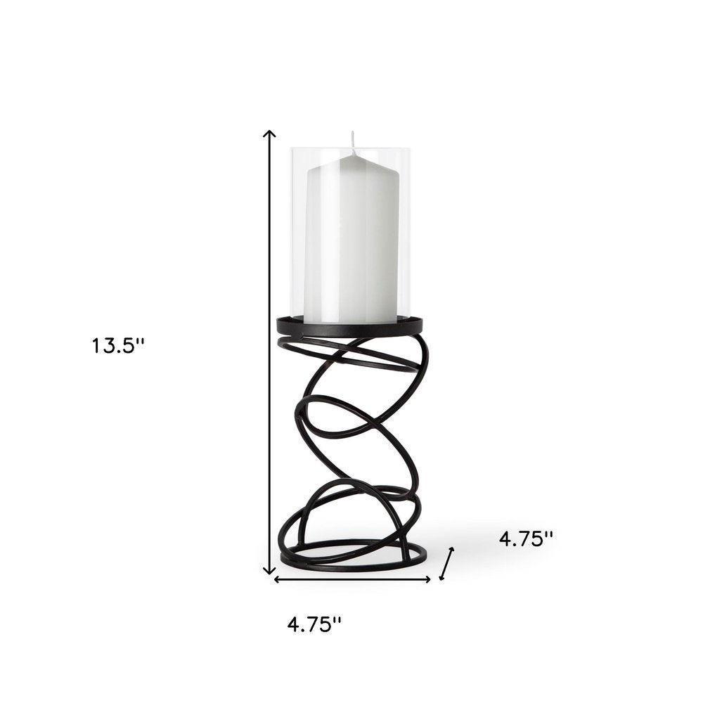 14" Black Geometric Glass And Metal Tabletop Pillar Candle Holder
