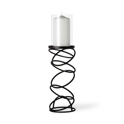 17" Black Geometric Glass And Metal Tabletop Pillar Candle Holder