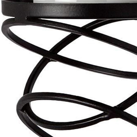 17" Black Geometric Glass And Metal Tabletop Pillar Candle Holder