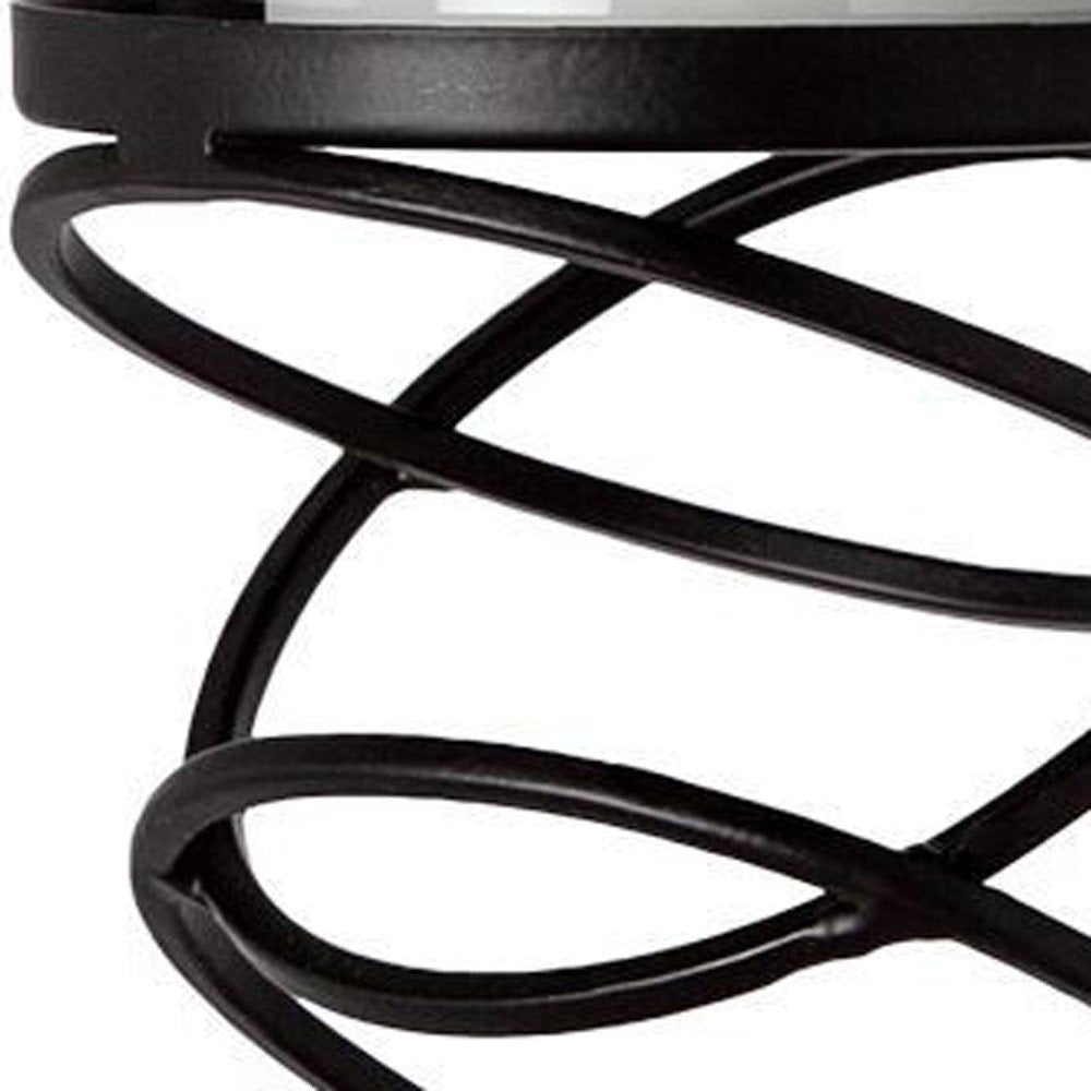 17" Black Geometric Glass And Metal Tabletop Pillar Candle Holder