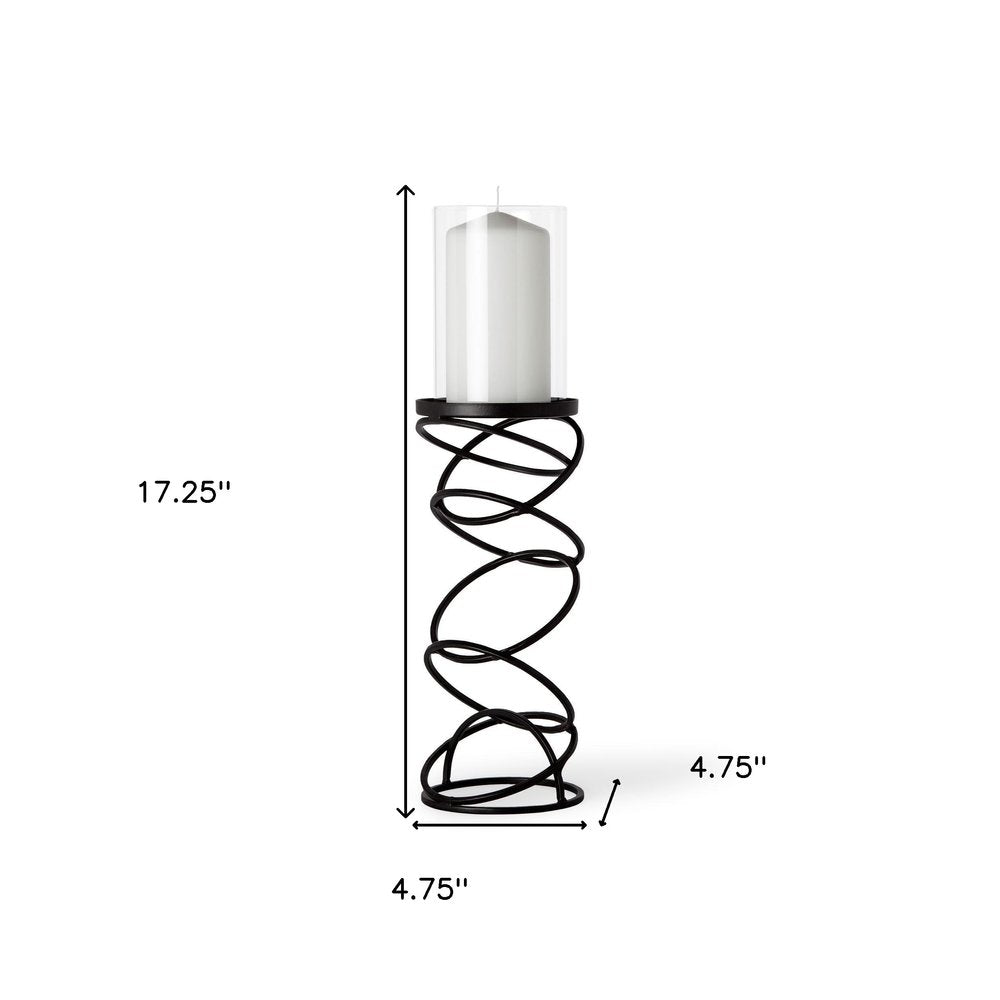 17" Black Geometric Glass And Metal Tabletop Pillar Candle Holder