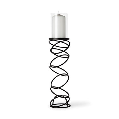 21" Black Geometric Glass And Metal Tabletop Pillar Candle Holder