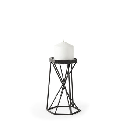 8" Black Distressed Geometric Metal Tabletop Dish Candle Holder