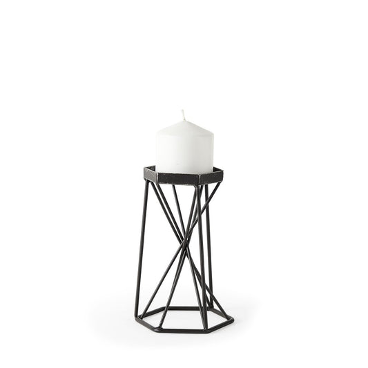 8" Black Distressed Geometric Metal Tabletop Dish Candle Holder