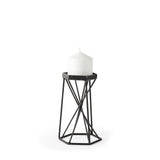 8" Black Distressed Geometric Metal Tabletop Dish Candle Holder