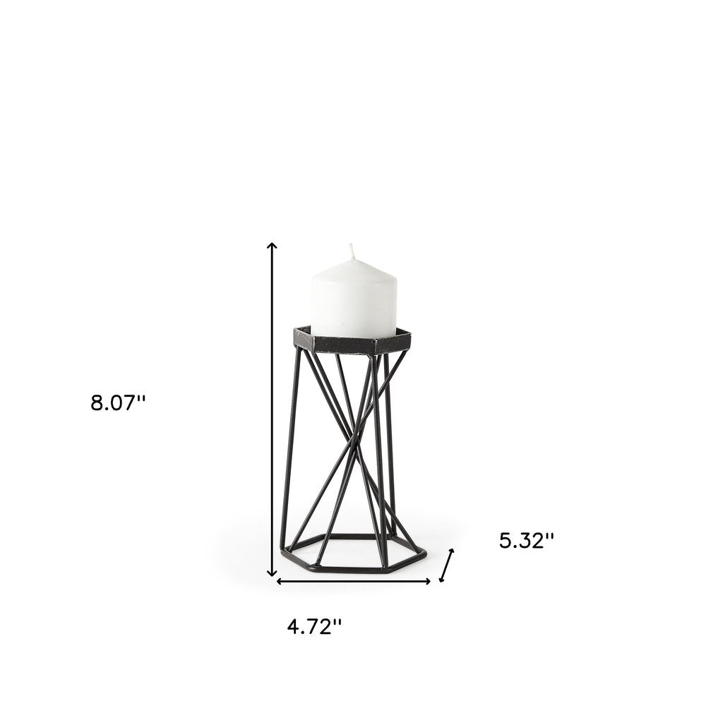 8" Black Distressed Geometric Metal Tabletop Dish Candle Holder