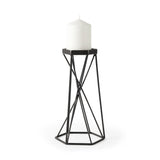 11" Black Distressed Geometric Metal Tabletop Pillar Candle Holder